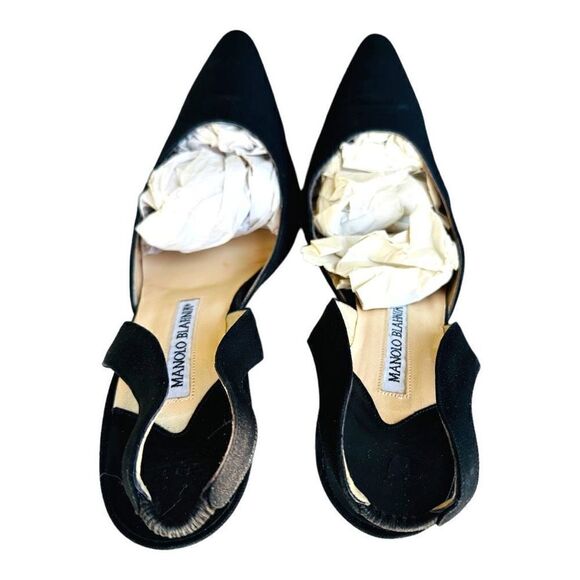 MANOLOL BLAHNIK Carolyne 70 Black Suede Slingback Pumps Heels Size 39.5 (US 9.5) - Picture 6 of 10